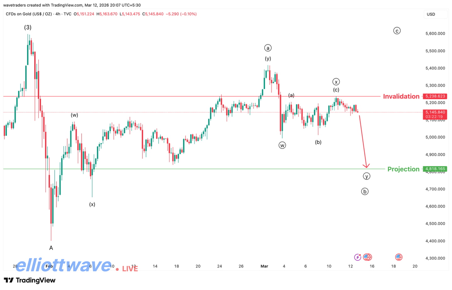 Elliott Wave Chart for Gold